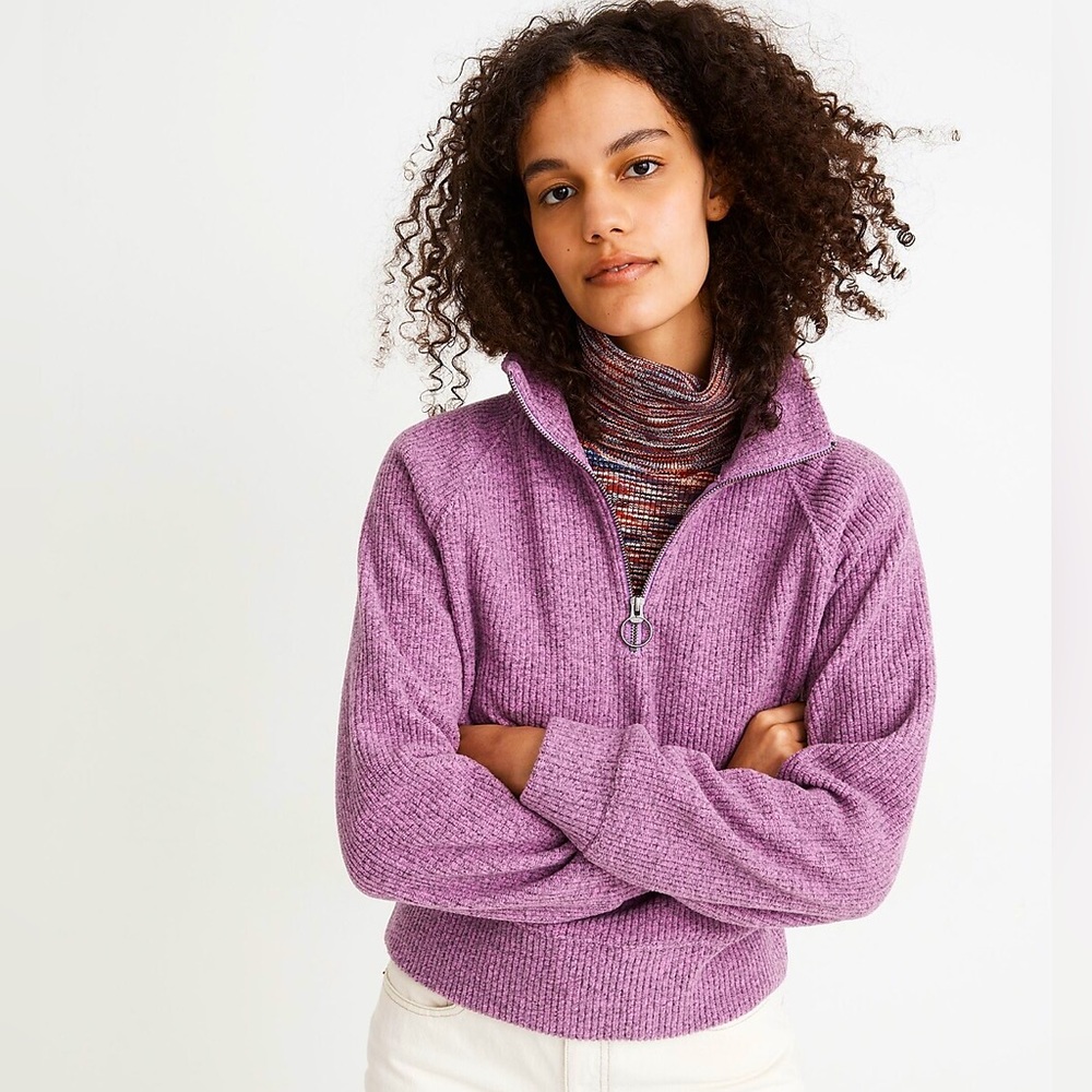 Madewell Fleece Half-Zip Popover Top Small